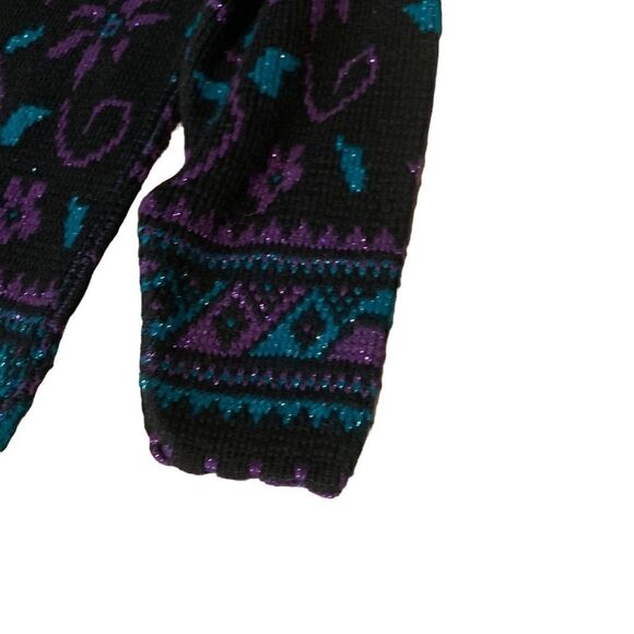 Dana Scott Vintage Black & Purple Sparkle Chunky Knit Sweater Size Medium - Picture 3 of 8